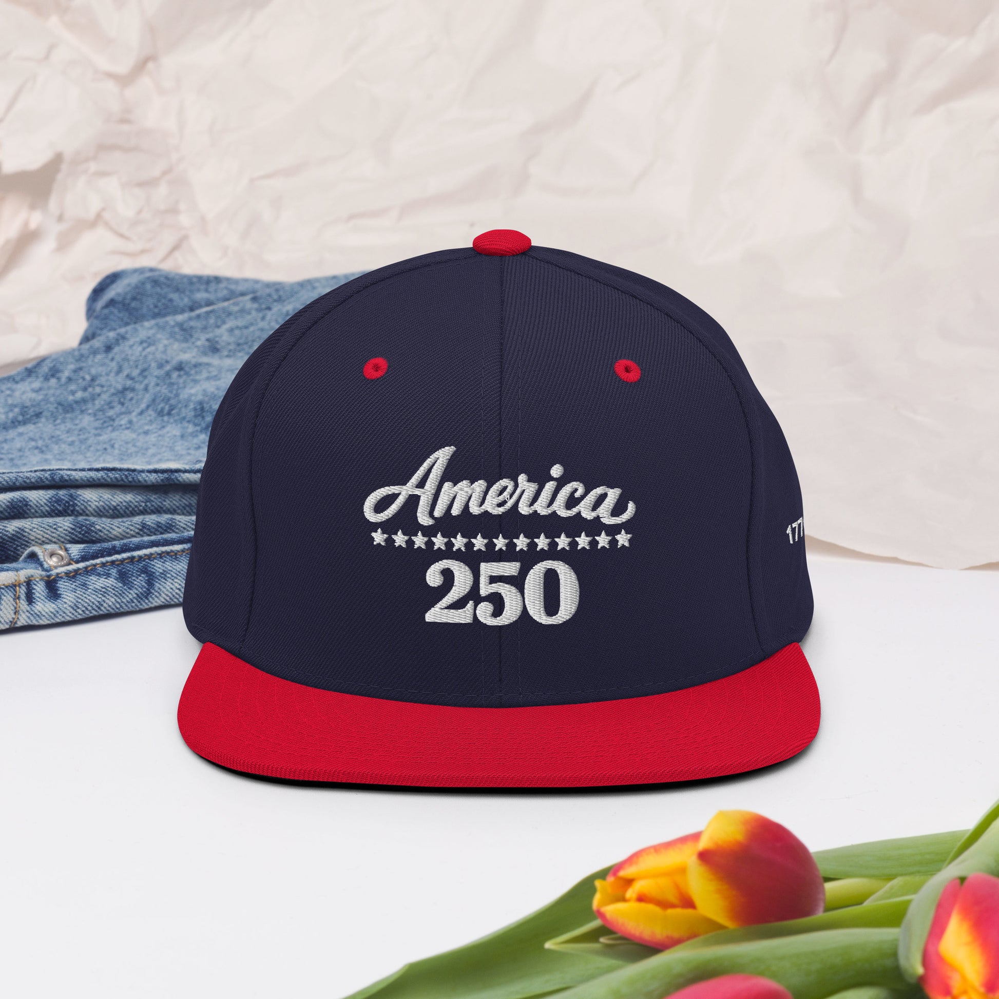 America 250 Snapback Hat - Patriotic apparel celebrating America's 250th anniversary