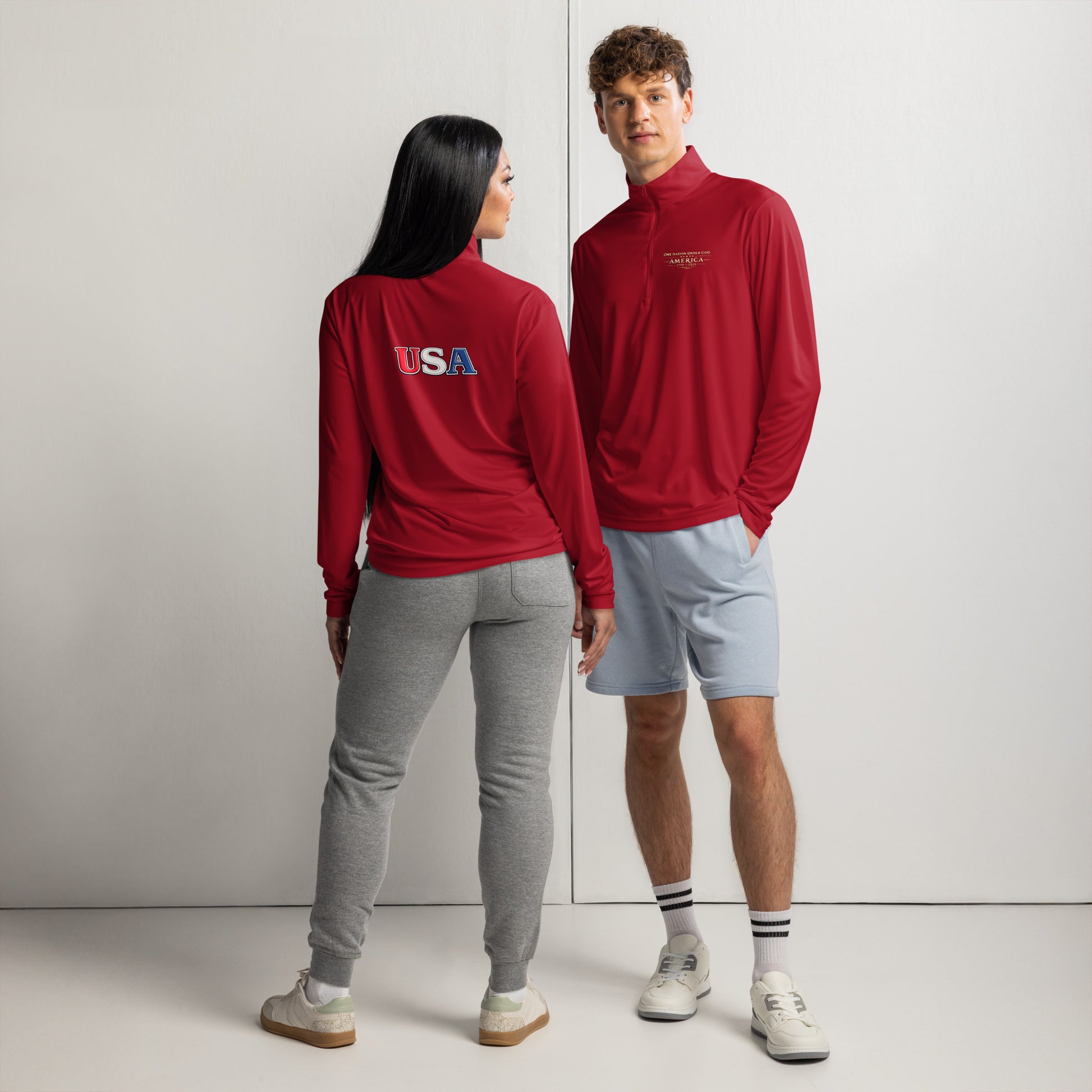 One Nation Under God quarter-zip pullover - Patriotic apparel celebrating America's 250th anniversary